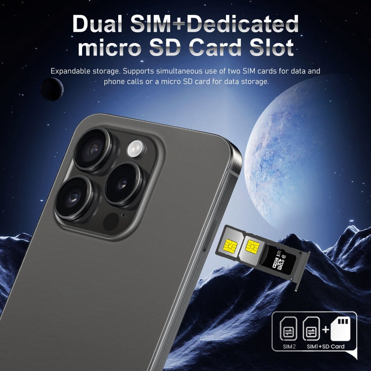 VD1 / i15 Pro Max, écran de 6,8 pouces, reconnaissance faciale, Android 10.0 MTK6753 Octa Core, Réseau : 4G, Double SIM, 3 Go + 64 Go