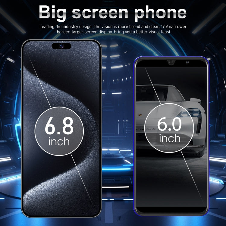 VD1 / i15 Pro Max, 6.8 inch Screen, Face Identification, Android 10.0 MTK6753 Octa Core, Network: 4G, Dual SIM, 3GB+64GB