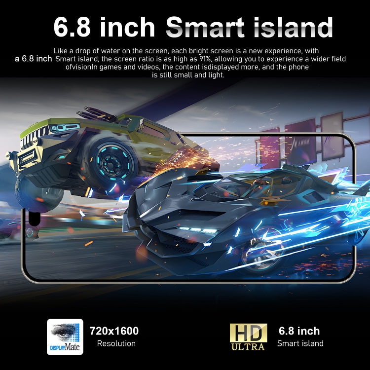 VD1 / i15 Pro Max, écran de 6,8 pouces, reconnaissance faciale, Android 10.0 MTK6753 Octa Core, Réseau : 4G, Double SIM, 3 Go + 64 Go