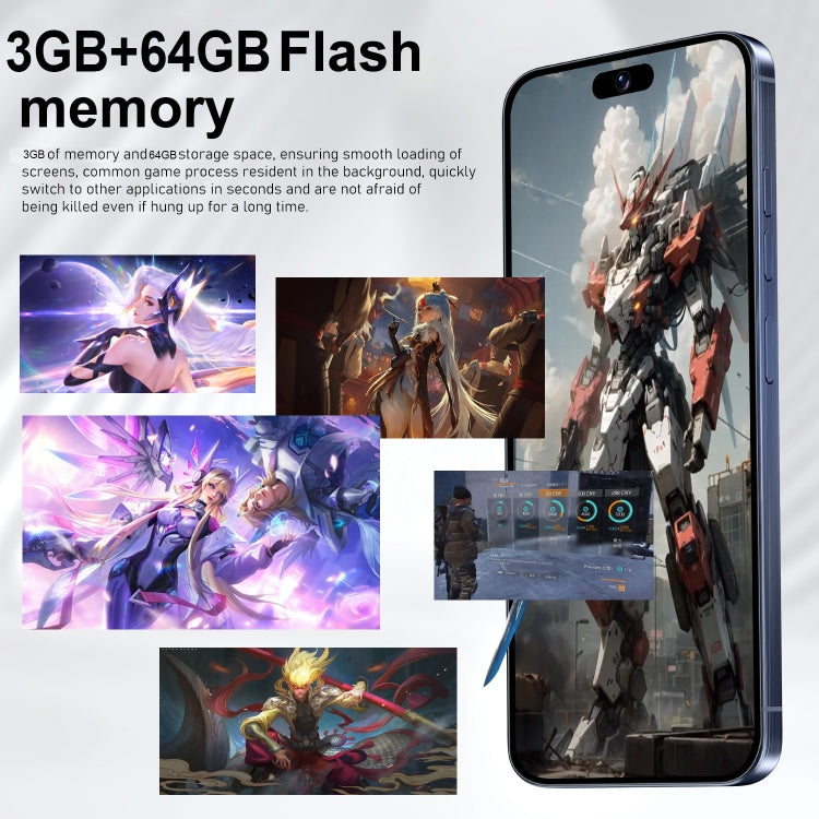 VD1 / i15 Pro Max, écran de 6,8 pouces, reconnaissance faciale, Android 10.0 MTK6753 Octa Core, Réseau : 4G, Double SIM, 3 Go + 64 Go