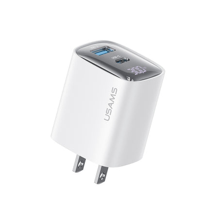 USAMS CC230 30W USB+USB-C / Type-C Dual Port GaN Digital Display Charger, Specifications: US Plug, CC230