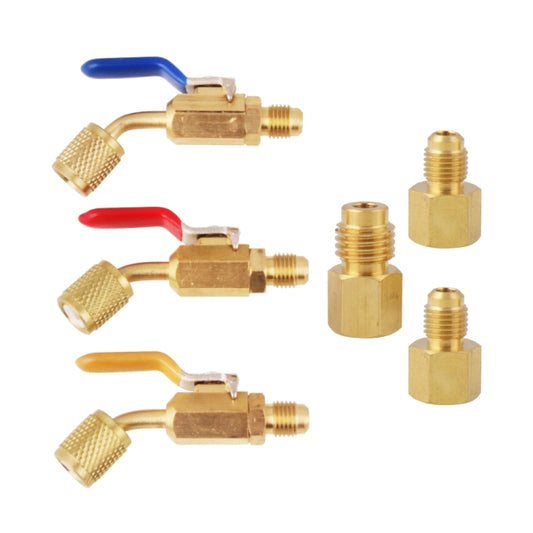 6 in 1 Car Air Conditioning Refrigerant Angled Compact Ball Valve for HVAC / AC Air Conditioning Maintenance, AG001-G