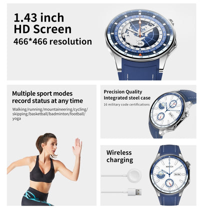 HD Watch X 1.43 inch IP68 BT5.3 Sport Smart Watch, Support Bluetooth Call / Sleep / Blood Oxygen / Heart Rate / Blood Pressure Health Monitor, Black Steel + Black Silicone Strap, Black Leather + Black Silicone Strap, Silver Steel + Blue Silicone Strap ...