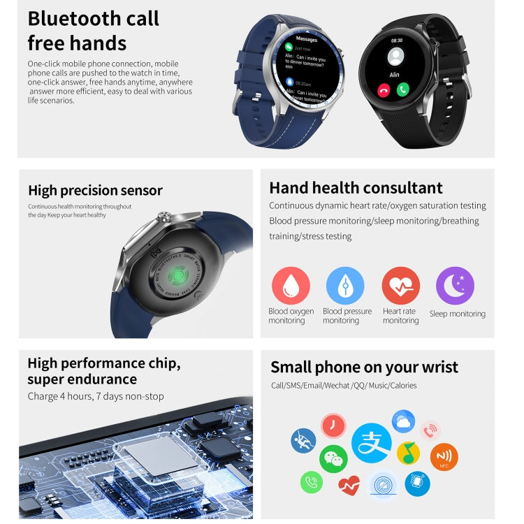 HD Watch X 1.43 inch IP68 BT5.3 Sport Smart Watch, Support Bluetooth Call / Sleep / Blood Oxygen / Heart Rate / Blood Pressure Health Monitor, Black Steel + Black Silicone Strap, Black Leather + Black Silicone Strap, Silver Steel + Blue Silicone Strap ...
