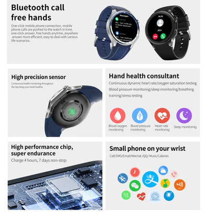 HD Watch X 1.43 inch IP68 BT5.3 Sport Smart Watch, Support Bluetooth Call / Sleep / Blood Oxygen / Heart Rate / Blood Pressure Health Monitor, Black Steel + Black Silicone Strap, Black Leather + Black Silicone Strap, Silver Steel + Blue Silicone Strap ...