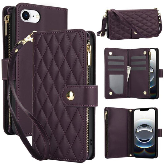 YM016 Rhombic Zipper Card Wallet Leather Phone Case with Lanyard, For iPhone 17e / 16e, For iPhone 17 Pro Max, For iPhone 17 Pro, For iPhone 17, For iPhone Air, For iPhone 16 Pro Max, For iPhone 16 Pro, For iPhone 16 Plus, For iPhone 16                ...