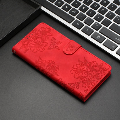 Cherry Blossom Butterfly Skin Feel Embossed PU Phone Case, For iPhone 12 mini, For iPhone 11 Pro Max, For iPhone 11, For iPhone 11 Pro, For iPhone XS / X, For iPhone XR, For iPhone XS Max, For iPhone 8 Plus / 7 Plus