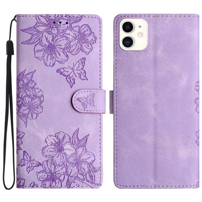 Cherry Blossom Butterfly Skin Feel Embossed PU Phone Case, For iPhone 12 mini, For iPhone 11 Pro Max, For iPhone 11, For iPhone 11 Pro, For iPhone XS / X, For iPhone XR, For iPhone XS Max, For iPhone 8 Plus / 7 Plus
