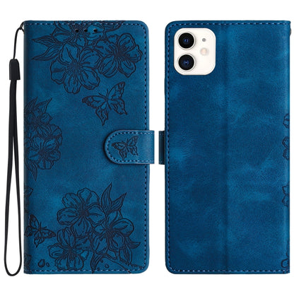 Cherry Blossom Butterfly Skin Feel Embossed PU Phone Case, For iPhone 12 mini, For iPhone 11 Pro Max, For iPhone 11, For iPhone 11 Pro, For iPhone XS / X, For iPhone XR, For iPhone XS Max, For iPhone 8 Plus / 7 Plus