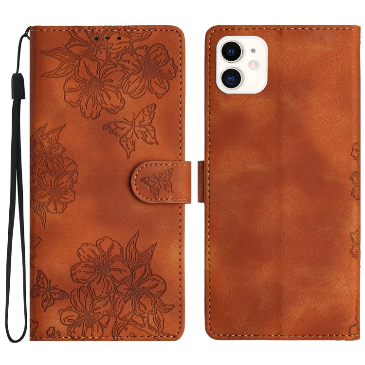 Cherry Blossom Butterfly Skin Feel Embossed PU Phone Case, For iPhone 12 mini, For iPhone 11 Pro Max, For iPhone 11, For iPhone 11 Pro, For iPhone XS / X, For iPhone XR, For iPhone XS Max, For iPhone 8 Plus / 7 Plus