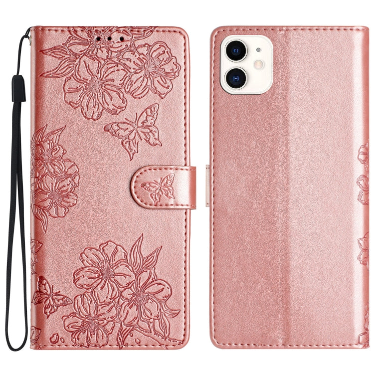 Cherry Blossom Butterfly Skin Feel Embossed PU Phone Case, For iPhone 12 mini, For iPhone 11 Pro Max, For iPhone 11, For iPhone 11 Pro, For iPhone XS / X, For iPhone XR, For iPhone XS Max, For iPhone 8 Plus / 7 Plus