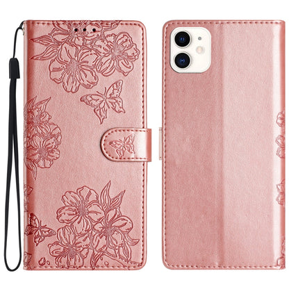 Cherry Blossom Butterfly Skin Feel Embossed PU Phone Case, For iPhone 12 mini, For iPhone 11 Pro Max, For iPhone 11, For iPhone 11 Pro, For iPhone XS / X, For iPhone XR, For iPhone XS Max, For iPhone 8 Plus / 7 Plus