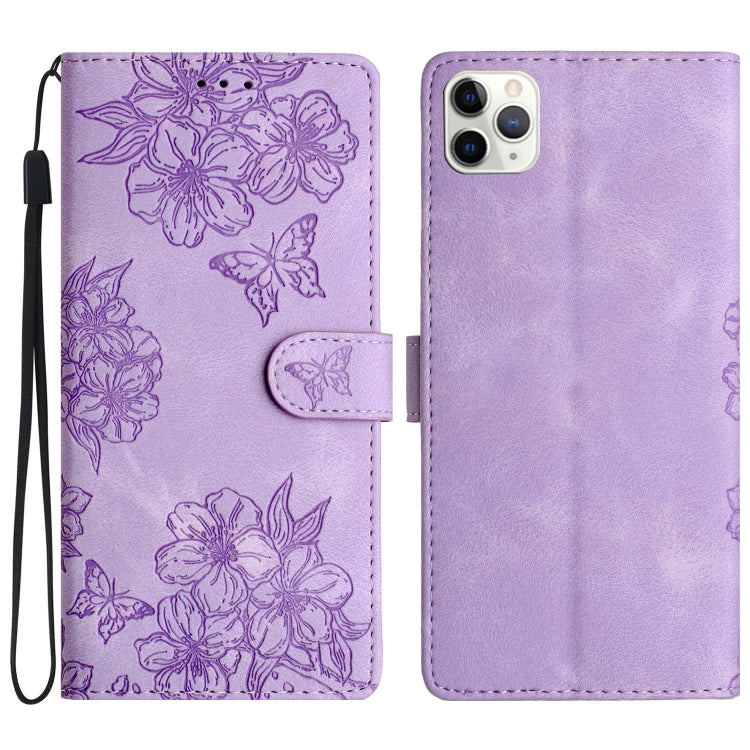 Cherry Blossom Butterfly Skin Feel Embossed PU Phone Case, For iPhone 12 mini, For iPhone 11 Pro Max, For iPhone 11, For iPhone 11 Pro, For iPhone XS / X, For iPhone XR, For iPhone XS Max, For iPhone 8 Plus / 7 Plus
