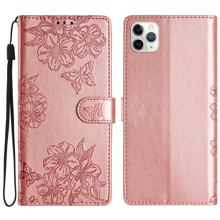 Cherry Blossom Butterfly Skin Feel Embossed PU Phone Case, For iPhone 12 mini, For iPhone 11 Pro Max, For iPhone 11, For iPhone 11 Pro, For iPhone XS / X, For iPhone XR, For iPhone XS Max, For iPhone 8 Plus / 7 Plus