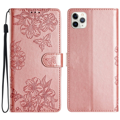 Cherry Blossom Butterfly Skin Feel Embossed PU Phone Case, For iPhone 12 mini, For iPhone 11 Pro Max, For iPhone 11, For iPhone 11 Pro, For iPhone XS / X, For iPhone XR, For iPhone XS Max, For iPhone 8 Plus / 7 Plus