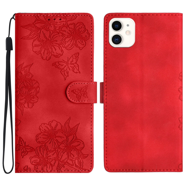 Cherry Blossom Butterfly Skin Feel Embossed PU Phone Case, For iPhone 12 mini, For iPhone 11 Pro Max, For iPhone 11, For iPhone 11 Pro, For iPhone XS / X, For iPhone XR, For iPhone XS Max, For iPhone 8 Plus / 7 Plus