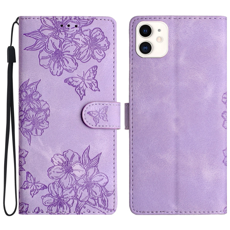 Cherry Blossom Butterfly Skin Feel Embossed PU Phone Case, For iPhone 12 mini, For iPhone 11 Pro Max, For iPhone 11, For iPhone 11 Pro, For iPhone XS / X, For iPhone XR, For iPhone XS Max, For iPhone 8 Plus / 7 Plus