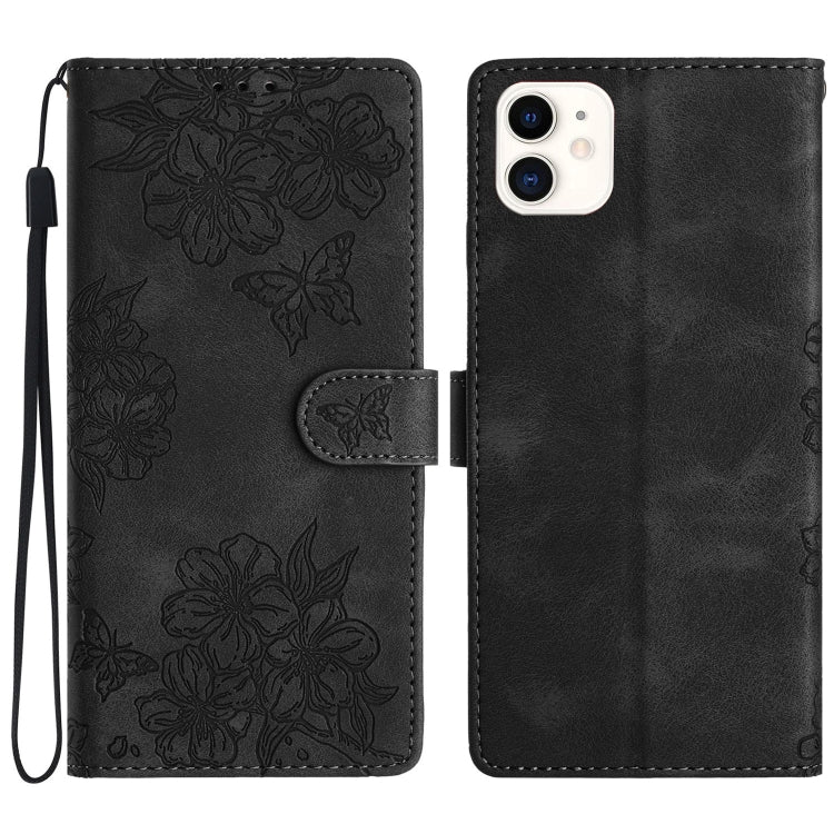 Cherry Blossom Butterfly Skin Feel Embossed PU Phone Case, For iPhone 12 mini, For iPhone 11 Pro Max, For iPhone 11, For iPhone 11 Pro, For iPhone XS / X, For iPhone XR, For iPhone XS Max, For iPhone 8 Plus / 7 Plus