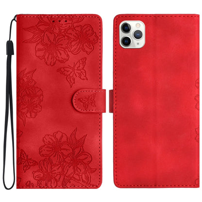 Cherry Blossom Butterfly Skin Feel Embossed PU Phone Case, For iPhone 12 mini, For iPhone 11 Pro Max, For iPhone 11, For iPhone 11 Pro, For iPhone XS / X, For iPhone XR, For iPhone XS Max, For iPhone 8 Plus / 7 Plus