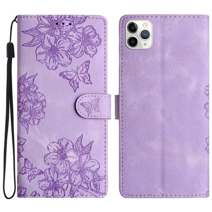 Cherry Blossom Butterfly Skin Feel Embossed PU Phone Case, For iPhone 12 mini, For iPhone 11 Pro Max, For iPhone 11, For iPhone 11 Pro, For iPhone XS / X, For iPhone XR, For iPhone XS Max, For iPhone 8 Plus / 7 Plus
