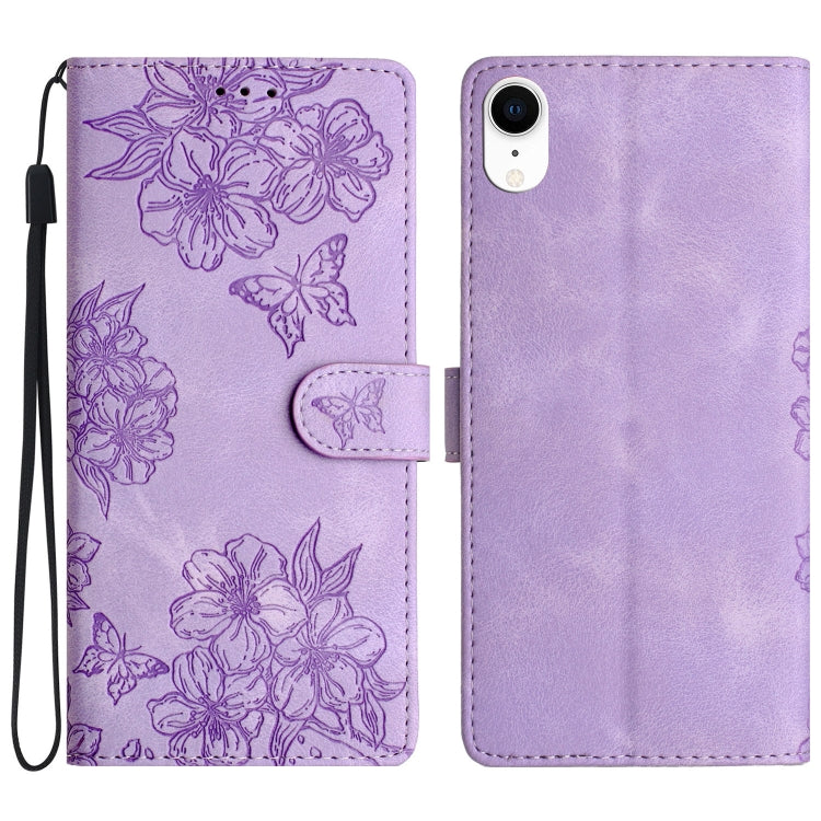 Cherry Blossom Butterfly Skin Feel Embossed PU Phone Case, For iPhone 12 mini, For iPhone 11 Pro Max, For iPhone 11, For iPhone 11 Pro, For iPhone XS / X, For iPhone XR, For iPhone XS Max, For iPhone 8 Plus / 7 Plus
