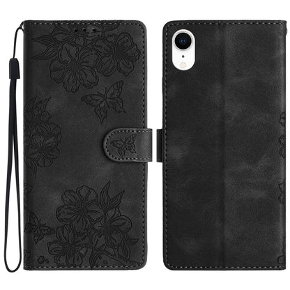 Cherry Blossom Butterfly Skin Feel Embossed PU Phone Case, For iPhone 12 mini, For iPhone 11 Pro Max, For iPhone 11, For iPhone 11 Pro, For iPhone XS / X, For iPhone XR, For iPhone XS Max, For iPhone 8 Plus / 7 Plus
