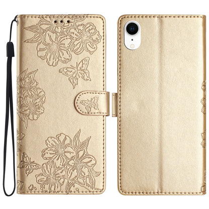 Cherry Blossom Butterfly Skin Feel Embossed PU Phone Case, For iPhone 12 mini, For iPhone 11 Pro Max, For iPhone 11, For iPhone 11 Pro, For iPhone XS / X, For iPhone XR, For iPhone XS Max, For iPhone 8 Plus / 7 Plus