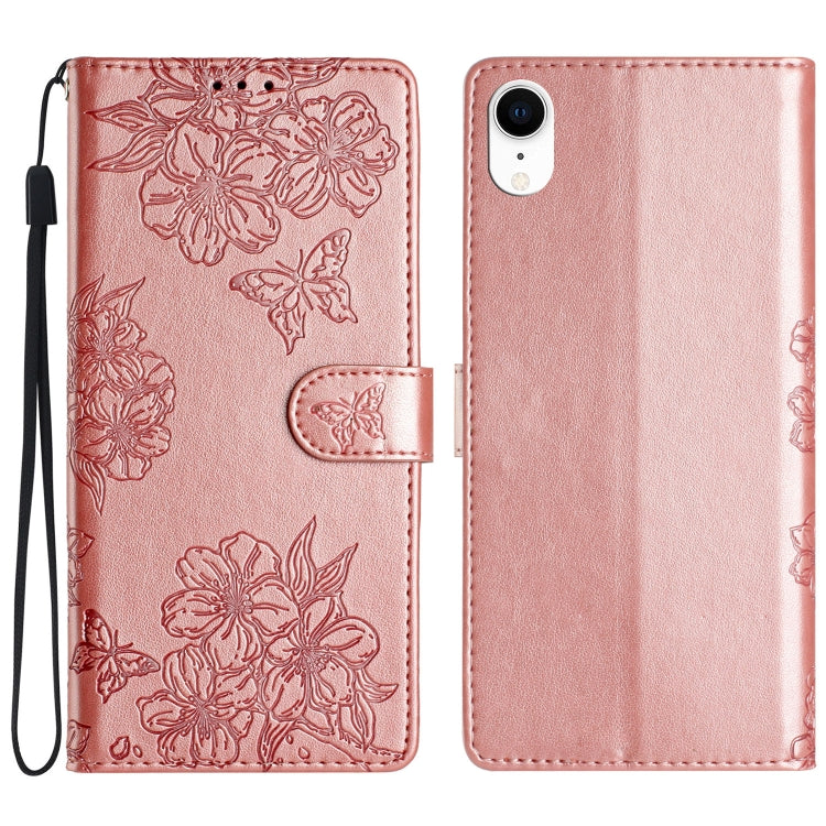 Cherry Blossom Butterfly Skin Feel Embossed PU Phone Case, For iPhone 12 mini, For iPhone 11 Pro Max, For iPhone 11, For iPhone 11 Pro, For iPhone XS / X, For iPhone XR, For iPhone XS Max, For iPhone 8 Plus / 7 Plus
