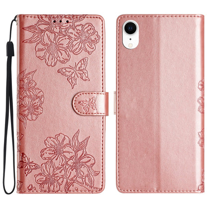 Cherry Blossom Butterfly Skin Feel Embossed PU Phone Case, For iPhone 12 mini, For iPhone 11 Pro Max, For iPhone 11, For iPhone 11 Pro, For iPhone XS / X, For iPhone XR, For iPhone XS Max, For iPhone 8 Plus / 7 Plus