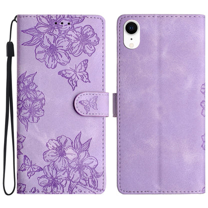 Cherry Blossom Butterfly Skin Feel Embossed PU Phone Case, For iPhone 12 mini, For iPhone 11 Pro Max, For iPhone 11, For iPhone 11 Pro, For iPhone XS / X, For iPhone XR, For iPhone XS Max, For iPhone 8 Plus / 7 Plus