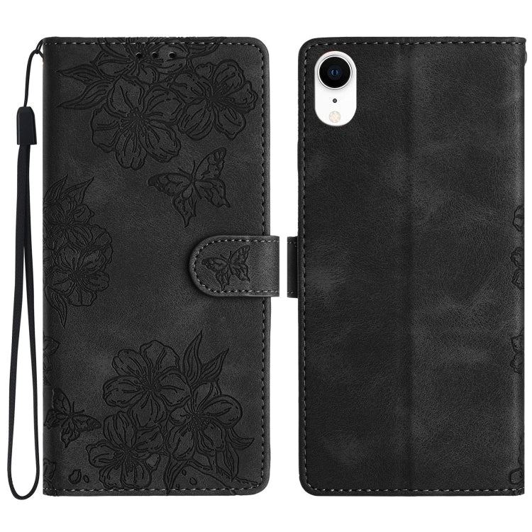 Cherry Blossom Butterfly Skin Feel Embossed PU Phone Case, For iPhone 12 mini, For iPhone 11 Pro Max, For iPhone 11, For iPhone 11 Pro, For iPhone XS / X, For iPhone XR, For iPhone XS Max, For iPhone 8 Plus / 7 Plus