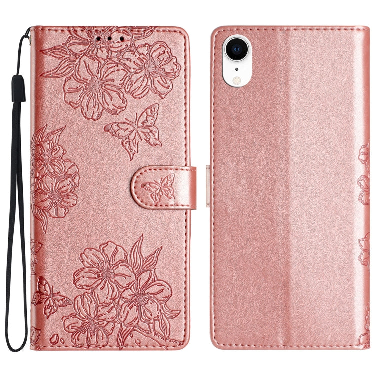 Cherry Blossom Butterfly Skin Feel Embossed PU Phone Case, For iPhone 12 mini, For iPhone 11 Pro Max, For iPhone 11, For iPhone 11 Pro, For iPhone XS / X, For iPhone XR, For iPhone XS Max, For iPhone 8 Plus / 7 Plus