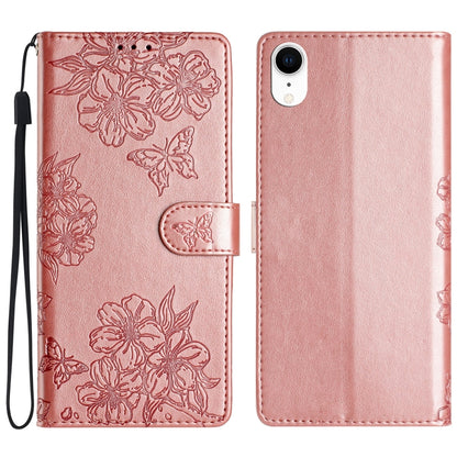 Cherry Blossom Butterfly Skin Feel Embossed PU Phone Case, For iPhone 12 mini, For iPhone 11 Pro Max, For iPhone 11, For iPhone 11 Pro, For iPhone XS / X, For iPhone XR, For iPhone XS Max, For iPhone 8 Plus / 7 Plus