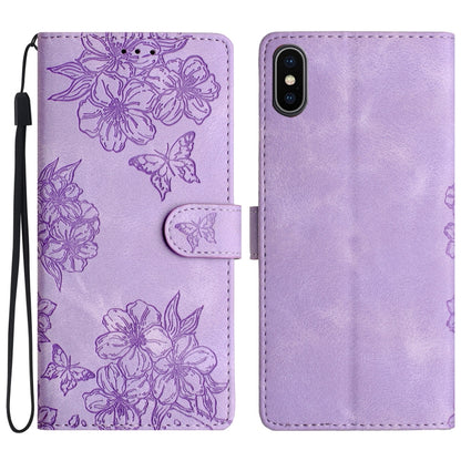 Cherry Blossom Butterfly Skin Feel Embossed PU Phone Case, For iPhone 12 mini, For iPhone 11 Pro Max, For iPhone 11, For iPhone 11 Pro, For iPhone XS / X, For iPhone XR, For iPhone XS Max, For iPhone 8 Plus / 7 Plus