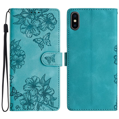 Cherry Blossom Butterfly Skin Feel Embossed PU Phone Case, For iPhone 12 mini, For iPhone 11 Pro Max, For iPhone 11, For iPhone 11 Pro, For iPhone XS / X, For iPhone XR, For iPhone XS Max, For iPhone 8 Plus / 7 Plus