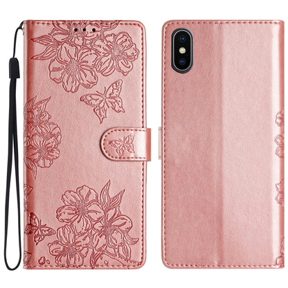 Cherry Blossom Butterfly Skin Feel Embossed PU Phone Case, For iPhone 12 mini, For iPhone 11 Pro Max, For iPhone 11, For iPhone 11 Pro, For iPhone XS / X, For iPhone XR, For iPhone XS Max, For iPhone 8 Plus / 7 Plus