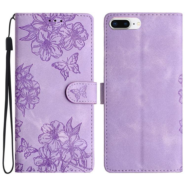 Cherry Blossom Butterfly Skin Feel Embossed PU Phone Case, For iPhone 12 mini, For iPhone 11 Pro Max, For iPhone 11, For iPhone 11 Pro, For iPhone XS / X, For iPhone XR, For iPhone XS Max, For iPhone 8 Plus / 7 Plus