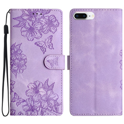 Cherry Blossom Butterfly Skin Feel Embossed PU Phone Case, For iPhone 12 mini, For iPhone 11 Pro Max, For iPhone 11, For iPhone 11 Pro, For iPhone XS / X, For iPhone XR, For iPhone XS Max, For iPhone 8 Plus / 7 Plus