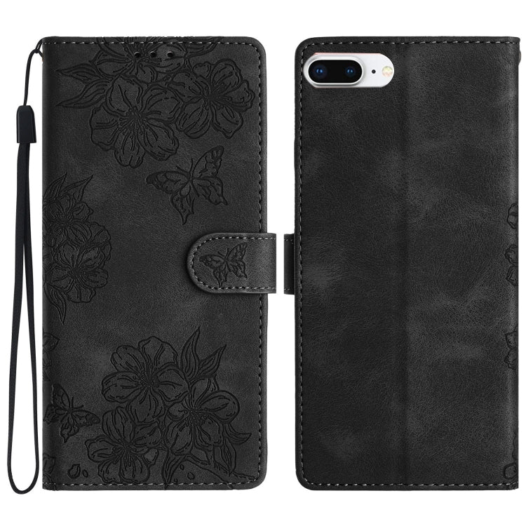 Cherry Blossom Butterfly Skin Feel Embossed PU Phone Case, For iPhone 12 mini, For iPhone 11 Pro Max, For iPhone 11, For iPhone 11 Pro, For iPhone XS / X, For iPhone XR, For iPhone XS Max, For iPhone 8 Plus / 7 Plus