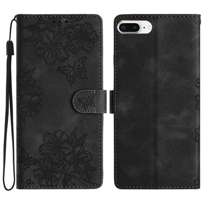 Cherry Blossom Butterfly Skin Feel Embossed PU Phone Case, For iPhone 12 mini, For iPhone 11 Pro Max, For iPhone 11, For iPhone 11 Pro, For iPhone XS / X, For iPhone XR, For iPhone XS Max, For iPhone 8 Plus / 7 Plus