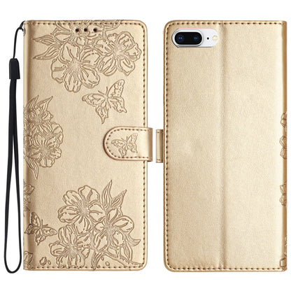 Cherry Blossom Butterfly Skin Feel Embossed PU Phone Case, For iPhone 12 mini, For iPhone 11 Pro Max, For iPhone 11, For iPhone 11 Pro, For iPhone XS / X, For iPhone XR, For iPhone XS Max, For iPhone 8 Plus / 7 Plus