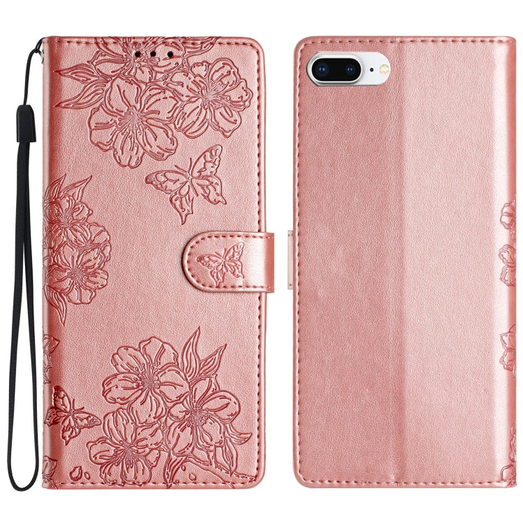Cherry Blossom Butterfly Skin Feel Embossed PU Phone Case, For iPhone 12 mini, For iPhone 11 Pro Max, For iPhone 11, For iPhone 11 Pro, For iPhone XS / X, For iPhone XR, For iPhone XS Max, For iPhone 8 Plus / 7 Plus