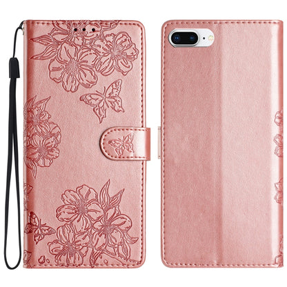 Cherry Blossom Butterfly Skin Feel Embossed PU Phone Case, For iPhone 12 mini, For iPhone 11 Pro Max, For iPhone 11, For iPhone 11 Pro, For iPhone XS / X, For iPhone XR, For iPhone XS Max, For iPhone 8 Plus / 7 Plus