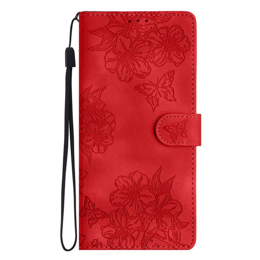 Cherry Blossom Butterfly Skin Feel Embossed PU Phone Case, For iPhone 18 Pro / 17 Pro, For iPhone 18 Pro Max / 17 Pro Max, For iPhone 16e / 17e, For iPhone 17, For iPhone Air, For iPhone 16 Pro Max, For iPhone 16 Pro, For iPhone 16 Plus, For iPhone 16 ...