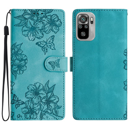 Cherry Blossom Butterfly Skin Feel Embossed PU Phone Case, For Xiaomi Redmi 10, For Xiaomi Redmi Note 10 5G, For Xiaomi Redmi Note 10S, For Xiaomi Redmi Note 10 Pro Max, For Xiaomi Redmi Note 10 Pro, For Xiaomi Redmi Note 10 4G                         ...