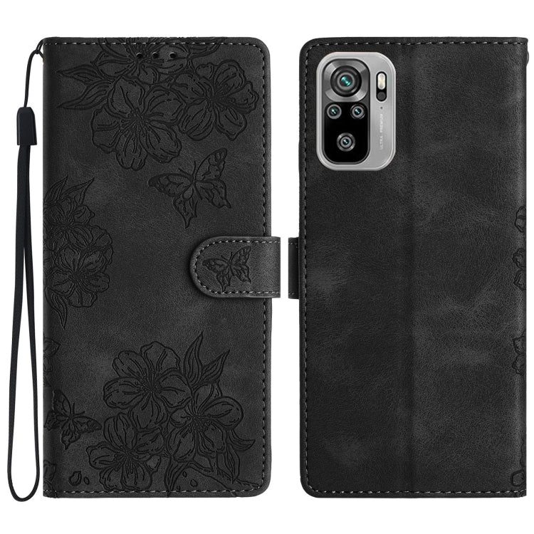 Cherry Blossom Butterfly Skin Feel Embossed PU Phone Case, For Xiaomi Redmi 10, For Xiaomi Redmi Note 10 5G, For Xiaomi Redmi Note 10S, For Xiaomi Redmi Note 10 Pro Max, For Xiaomi Redmi Note 10 Pro, For Xiaomi Redmi Note 10 4G                         ...