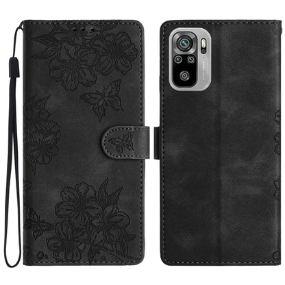 Cherry Blossom Butterfly Skin Feel Embossed PU Phone Case, For Xiaomi Redmi 10, For Xiaomi Redmi Note 10 5G, For Xiaomi Redmi Note 10S, For Xiaomi Redmi Note 10 Pro Max, For Xiaomi Redmi Note 10 Pro, For Xiaomi Redmi Note 10 4G                         ...