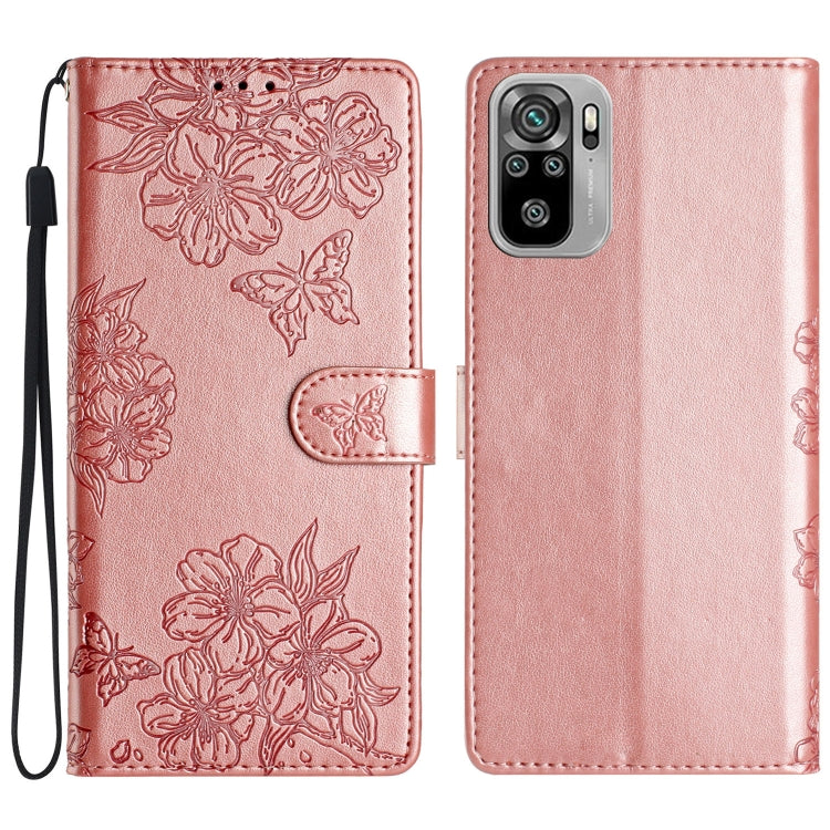 Cherry Blossom Butterfly Skin Feel Embossed PU Phone Case, For Xiaomi Redmi 10, For Xiaomi Redmi Note 10 5G, For Xiaomi Redmi Note 10S, For Xiaomi Redmi Note 10 Pro Max, For Xiaomi Redmi Note 10 Pro, For Xiaomi Redmi Note 10 4G                         ...