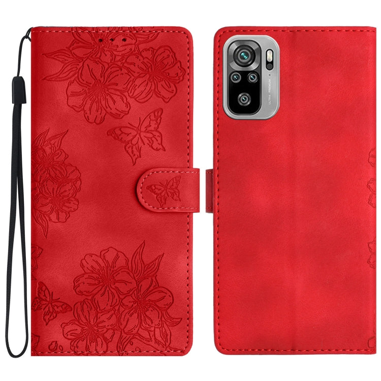 Cherry Blossom Butterfly Skin Feel Embossed PU Phone Case, For Xiaomi Redmi 10, For Xiaomi Redmi Note 10 5G, For Xiaomi Redmi Note 10S, For Xiaomi Redmi Note 10 Pro Max, For Xiaomi Redmi Note 10 Pro, For Xiaomi Redmi Note 10 4G                         ...