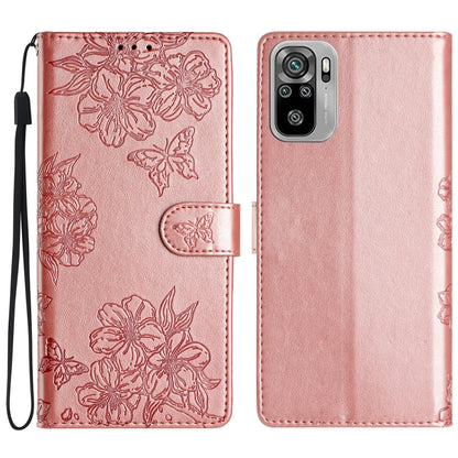 Cherry Blossom Butterfly Skin Feel Embossed PU Phone Case, For Xiaomi Redmi 10, For Xiaomi Redmi Note 10 5G, For Xiaomi Redmi Note 10S, For Xiaomi Redmi Note 10 Pro Max, For Xiaomi Redmi Note 10 Pro, For Xiaomi Redmi Note 10 4G                         ...